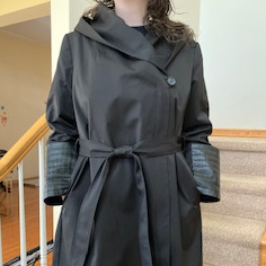 Via Spiga Multimedia Asymmetrical Closure Hooded Trench Coat In Black, Size Xl
